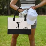 Personalized Golf Girl Large Canvas Tote Bag with Name Daily Travel Work Essentials Mother's Day Birthday Gift for Golf Lovers Women