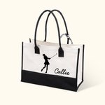Personalized Golf Girl Large Canvas Tote Bag with Name Daily Travel Work Essentials Mother's Day Birthday Gift for Golf Lovers Women