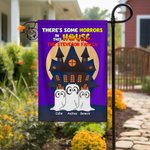 Drapeau de Jardin Personnalisé avec Titre 1-6 Fantômes de Chien et Noms Décoration Mignonne de Jardin Cadeau Fête Halloween pour Famille
