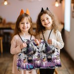 Personalized Cute Highland Cow Witch Pumpkin Design Candy Drawstring Bag with Name Halloween Party Trick or Trick Gift for Kids