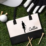 Personalized Golf Girl Large Canvas Tote Bag with Name Daily Travel Work Essentials Mother's Day Birthday Gift for Golf Lovers Women