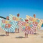 Personalized Cousin Crew Plaid Design Oversized Quick Dry Beach Towel with Name Birthday Summer Vacation Accessory Gift for Kids