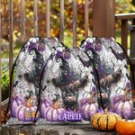 Personalized Cute Highland Cow Witch Pumpkin Design Candy Drawstring Bag with Name Halloween Party Trick or Trick Gift for Kids