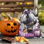 Personalized Cute Highland Cow Witch Pumpkin Design Candy Drawstring Bag with Name Halloween Party Trick or Trick Gift for Kids