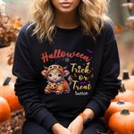 Personalizada Calabaza Highland Vaca Truco o Trato Niño Adulto Sudadera con nombre a juego Mamá y yo traje de Halloween Regalo para la familia
