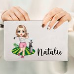 Personlig tecknad karaktär golf sminkväska med namn golftillbehör födelsedagspresent för kvinnor män golfälskare