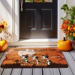 Personalized Moo I Mean Boo Chukle I Mean Trick or Treat Non-Slip Doormat with Text Funny Cow Chicken Home Decor Halloween Gift for Family