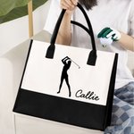Personalized Golf Girl Large Canvas Tote Bag with Name Daily Travel Work Essentials Mother's Day Birthday Gift for Golf Lovers Women