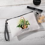 Personalized Birth Flower Basket Name Makeup Bag with Wrist Strap Birthday Anniversary Gift for Women