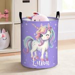 Personalised Fantasy Unicorn Name Large Toy Laundry Basket with Handle Waterproof Nursery Decoration Housewarming Gift for Kids