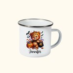 Personalisierte Kürbis Aquarell niedliche Tier 11oz Emaille Becher mit Namen Halloween Geschenk für Jungen Mädchen