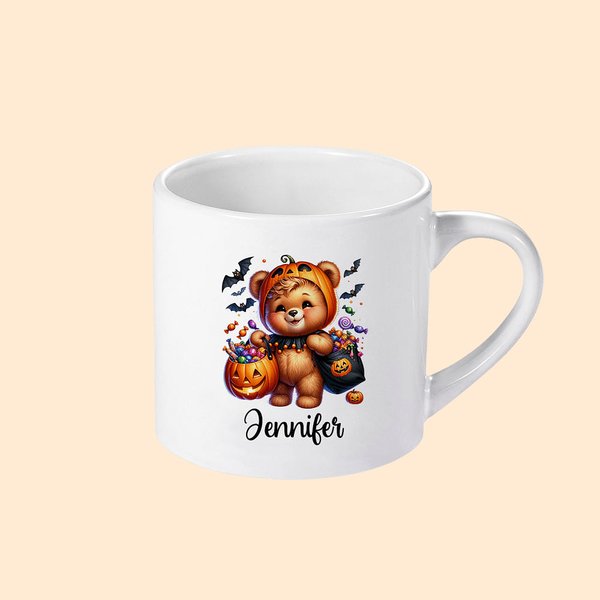 Personalisierte Kürbis Aquarell niedliche Tier 6oz Keramik Becher mit Namen Halloween Geschenk für Jungen Mädchen