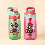 Personalized Cute Pumpkin Animal 16oz Water Bottle Name with Straw and Spill-Proof Lid Birthday Halloween Gift for Boys Girls