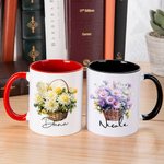 Personalized Birth Flower Basket 11oz Ceramic Coffee Mug with Name Birthday Gift for Women
