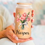 Verre en verre personnalisé avec couvercle en bambou et paille Cadeau d'anniversaire de mariage Cadeau de douche pour femmes