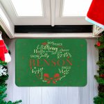 Paillasson Antidérapant Multicolore Personnalisé avec Nom de Famille Vœux Joyeux en Couronne de Gui Décoration d'Intérieur Cadeau Noël pour la Famille