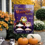 Personlig Home Sweet Haunted Home Cat Cosplay Trädgårdsflagga med 1-5 namn Halloween Yard Veranda Dekor Present till familj Kattälskare