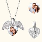 Personalised Cubic Zircon Pave Photo Heart Locket Necklace Dainty Jewellery Anniversary Valentine's Day Gift for Women