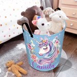 Personalised Fantasy Unicorn Name Large Toy Laundry Basket with Handle Waterproof Nursery Decoration Housewarming Gift for Kids