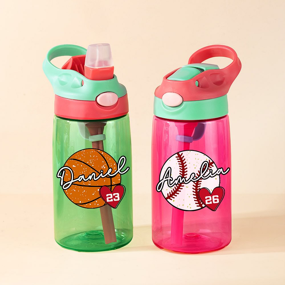 Bouteille d'Eau Personnalisée avec Nom et Motif Sport de Balle Cadeau d'Anniversaire Jour de Match pour Enfant