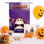 Personlig Home Sweet Haunted Home Cat Cosplay Trädgårdsflagga med 1-5 namn Halloween Yard Veranda Dekor Present till familj Kattälskare