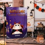 Personlig Home Sweet Haunted Home Cat Cosplay Trädgårdsflagga med 1-5 namn Halloween Yard Veranda Dekor Present till familj Kattälskare