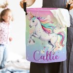 Personalised Fantasy Unicorn Name Large Toy Laundry Basket with Handle Waterproof Nursery Decoration Housewarming Gift for Kids