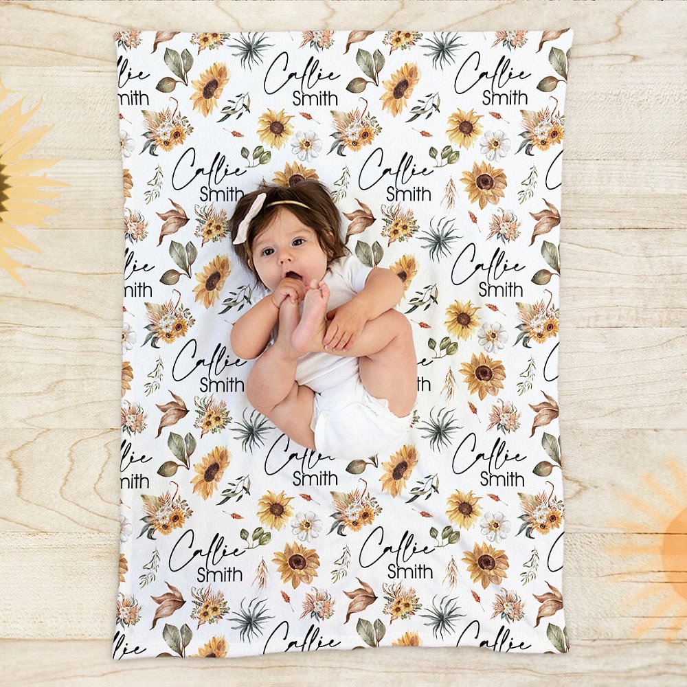 Couverture chaude et douce avec nom Tournesols Personnalisée Cadeau d'Anniversaire Cadeau de Douche pour Filles Bébé