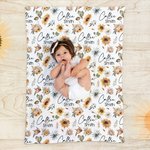 Personalised Sunflowers Warm Soft Throw Blanket with Name Birthday Baby Shower Gift for Girls Baby