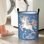 Personalised Fantasy Unicorn Name Large Toy Laundry Basket with Handle Waterproof Nursery Decoration Housewarming Gift for Kids