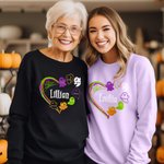Personlig Halloween Ghosts Family Heart Design T-Shirt Sweatshirt Hoodie med 1-13 Namn Halloween Present till mamma mormor