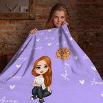 Personalised Cute Cartoon Character Heart Birth Flower Soft Throw Blanket with Name Birthday Christmas Gift