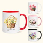 Personalized Birth Flower Basket 11oz Ceramic Coffee Mug with Name Birthday Gift for Women