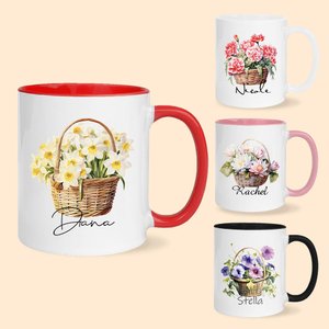 Personalised Birth Flower Basket 11oz Ceramic Coffee Mug with Name Birthday Gift for Women