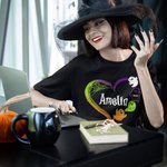 Personlig Halloween Ghosts Family Heart Design T-Shirt Sweatshirt Hoodie med 1-13 Namn Halloween Present till mamma mormor