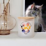 Personalized Cat Silhouette Rainbow Bridge Paw Print Memorial Candle Jar with Name Text Condolence Sympathy Pet Loss Gift for Cat Lovers