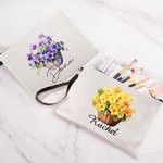 Personalized Birth Flower Basket Name Makeup Bag with Wrist Strap Birthday Anniversary Gift for Women