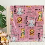 Personalized Jungle Safari Animals Lion Soft Throw Blanket with Name Baby Shower Gift for Girls Boys