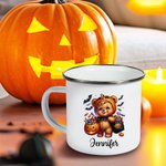 Personalisierte Kürbis Aquarell niedliche Tier 11oz Emaille Becher mit Namen Halloween Geschenk für Jungen Mädchen