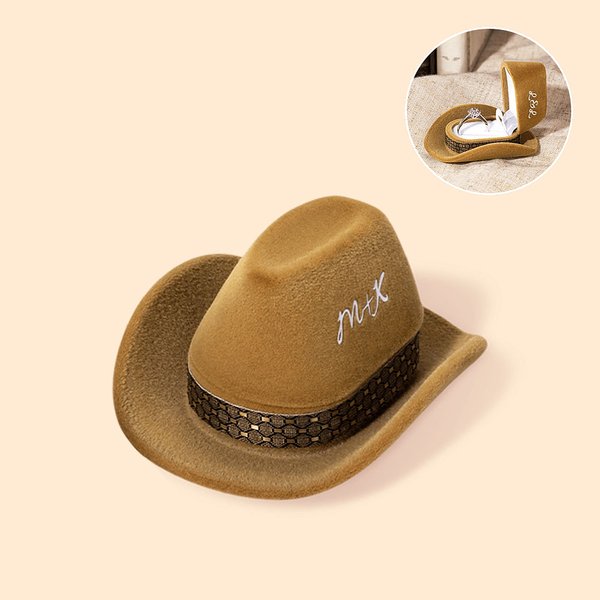 Personalized Cowboy Hat Velvet Ring Box with Initials Proposal Engagement Wedding Gift for Her