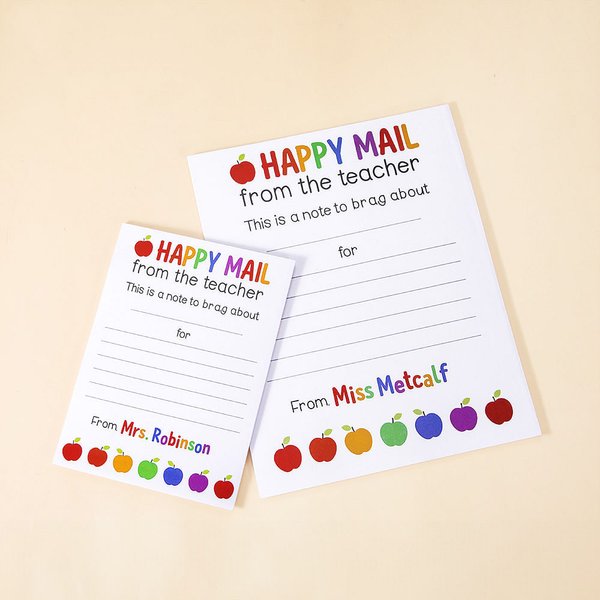 Personalised Happy Mail From The Teacher Name Notepad with Apple Design Teacher's Day Appreciation Stationery Accessory Gift for Teacher