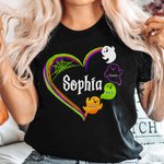Personlig Halloween Ghosts Family Heart Design T-Shirt Sweatshirt Hoodie med 1-13 Namn Halloween Present till mamma mormor