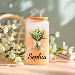 Verre en verre personnalisé avec couvercle en bambou et paille Cadeau d'anniversaire de mariage Cadeau de douche pour femmes