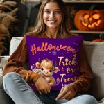 Calabazas personalizadas Highland Vaca Suave Funda de almohada con nombre Decoración para el hogar Halloween Regalo de inauguración de la casa para la