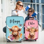 Personalised Cute Floral Highland Cow Luggage Protective Cover with Name Fits 18-32 Inches Suitcase Travel Essentials Vacation Gift for Travel Lovers