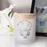 Personalized Cat Silhouette Rainbow Bridge Paw Print Memorial Candle Jar with Name Text Condolence Sympathy Pet Loss Gift for Cat Lovers