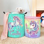 Personalised Fantasy Unicorn Name Large Toy Laundry Basket with Handle Waterproof Nursery Decoration Housewarming Gift for Kids