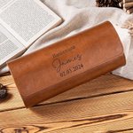 Étui de Montre en Cuir Personnalisé avec Nom Initiales et Date Accessoire de Voyage avec 1-3 Compartiments Cadeau Mariage Fête pour Homme