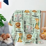 Personalized Jungle Safari Animals Lion Soft Throw Blanket with Name Baby Shower Gift for Girls Boys