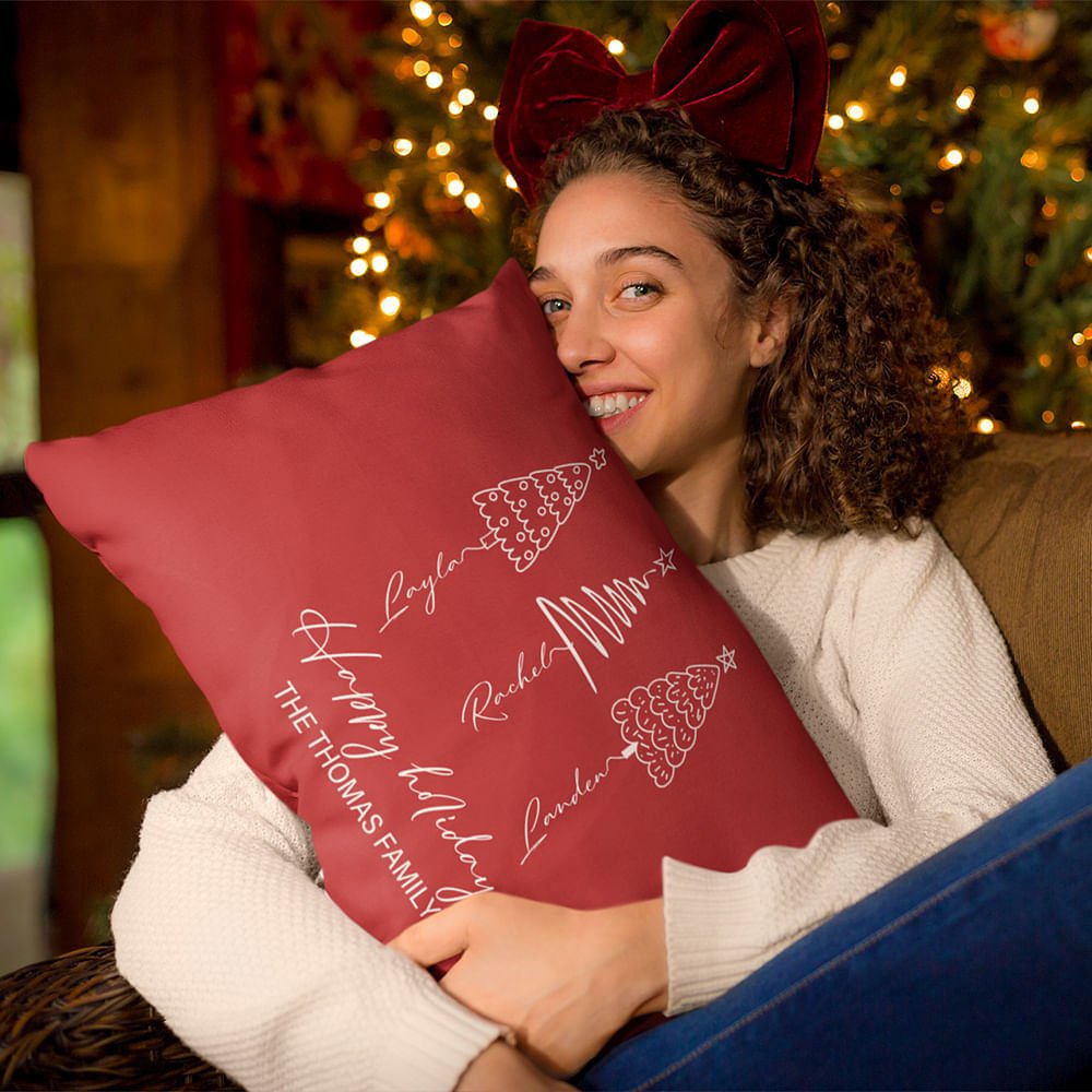 Linea personalizzata dell'albero di Natale, copricuscino con 1-8 nomi e testo